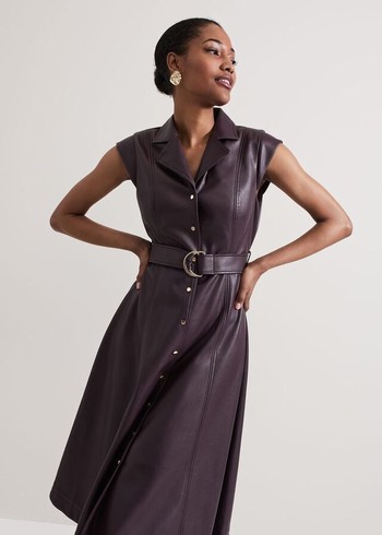 Phase Eight Ellie Burgundy Faux Leather Dress Burgundy Canada | CGLFED-473